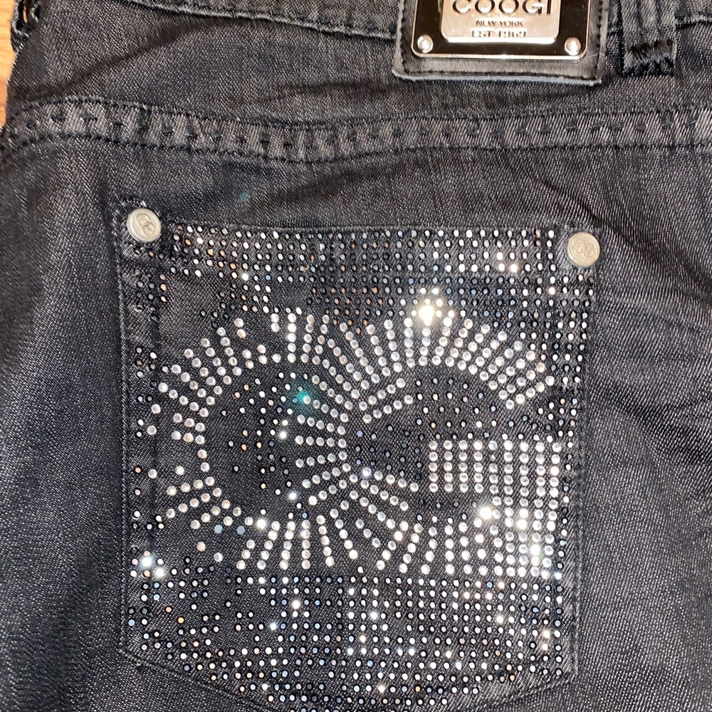 Coogi Black Denim Jeans Signature Bling Pockets